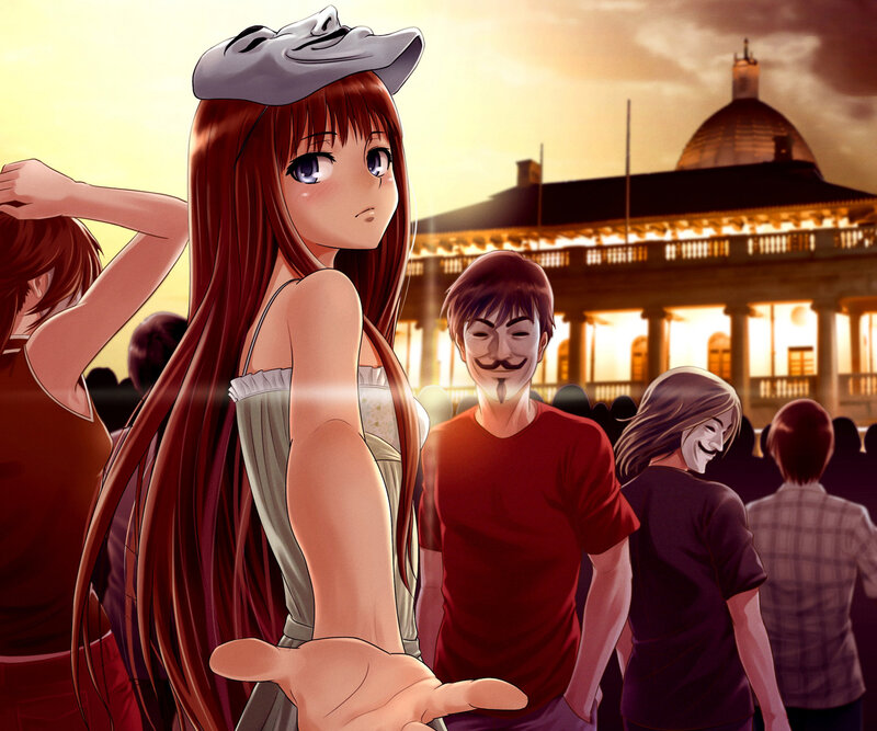 Anime Girl with Mask — Red