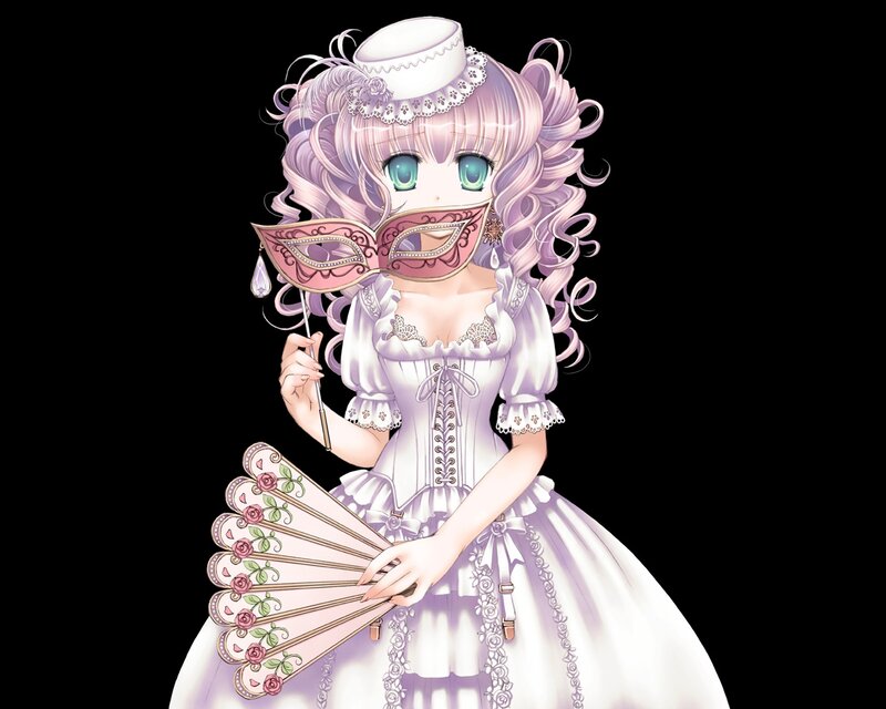 Anime Girl with Mask — White, Playful
