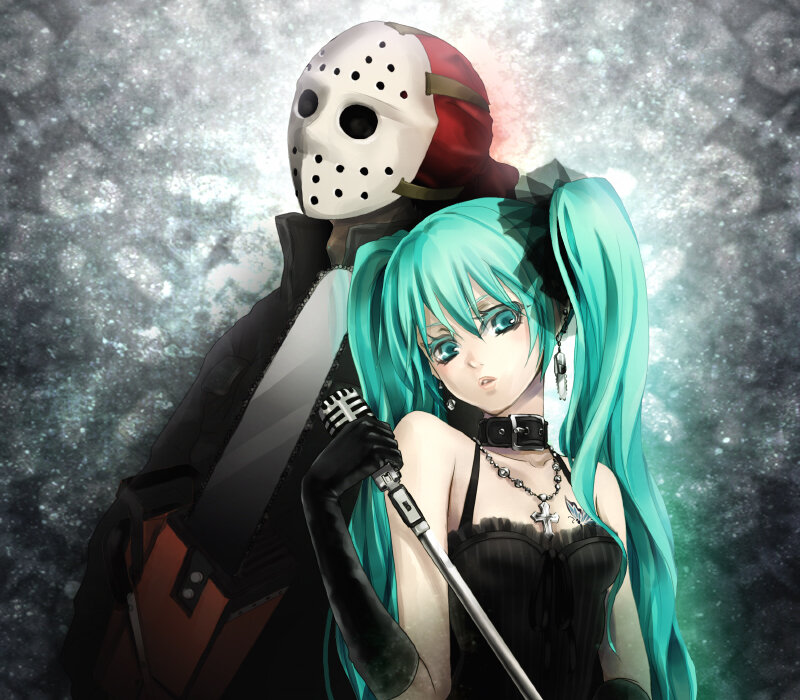 Anime Girl with Masked Figure — Cyan