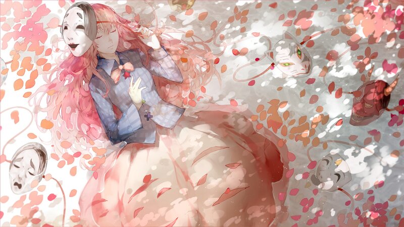 Anime girl with masks and petals