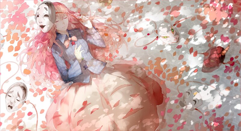 Anime girl with masks and petals
