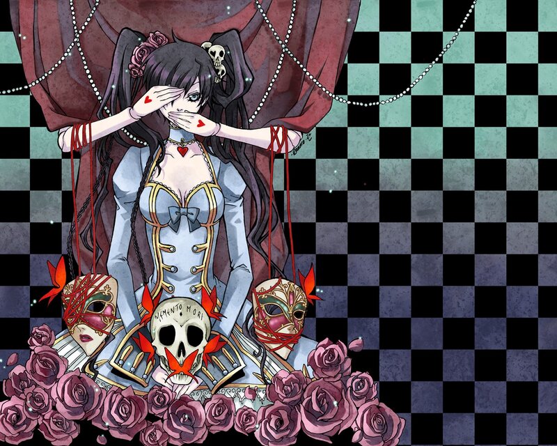 anime girl with masks and roses