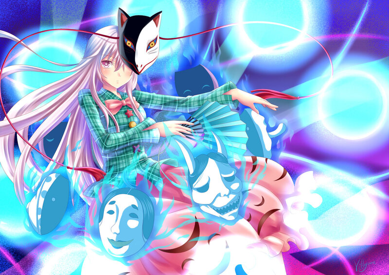 Anime Girl with Masks — Blue, Dramatic