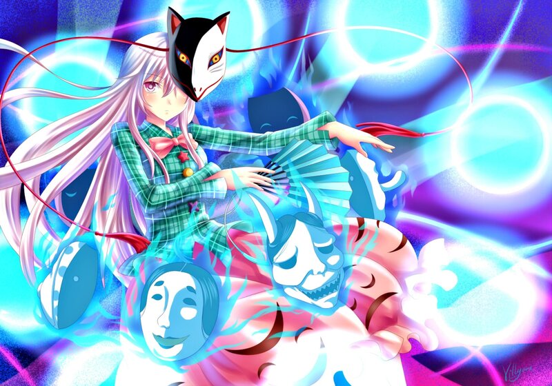 Anime Girl with Masks — Blue, Energetic
