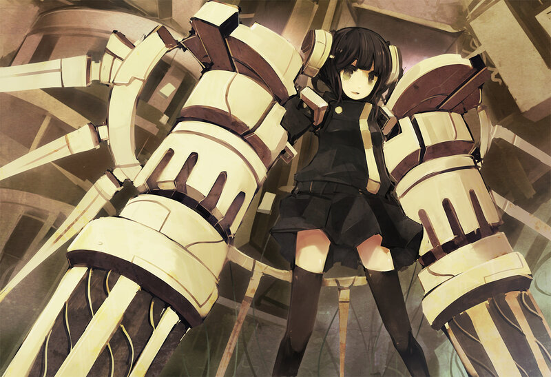 Anime Girl with Mech Arms — Black