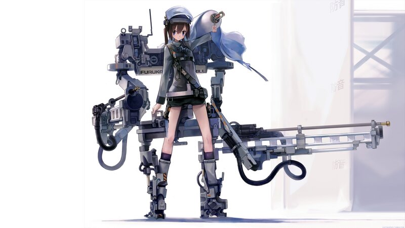 Anime Girl with Mech — Gray, Neutral