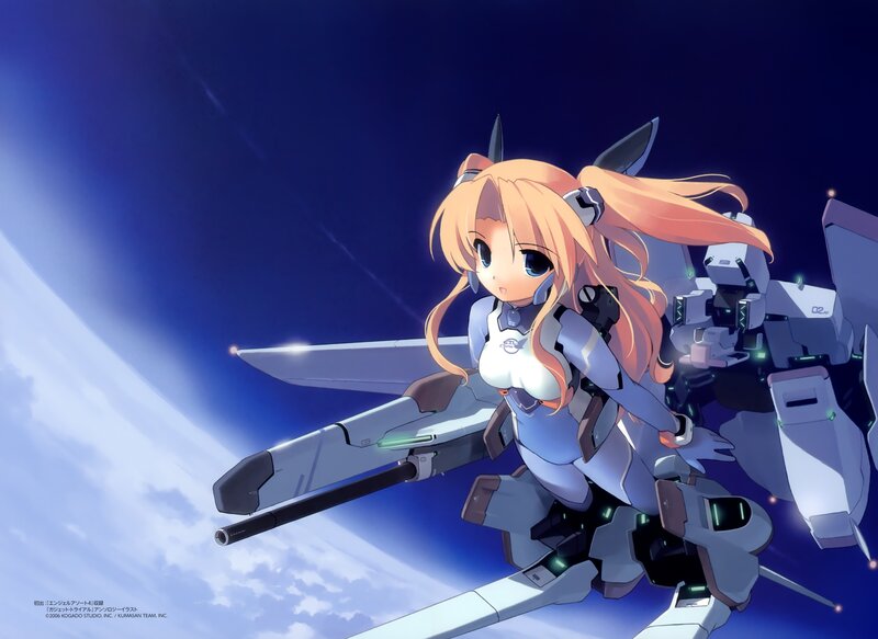anime girl with mech in space