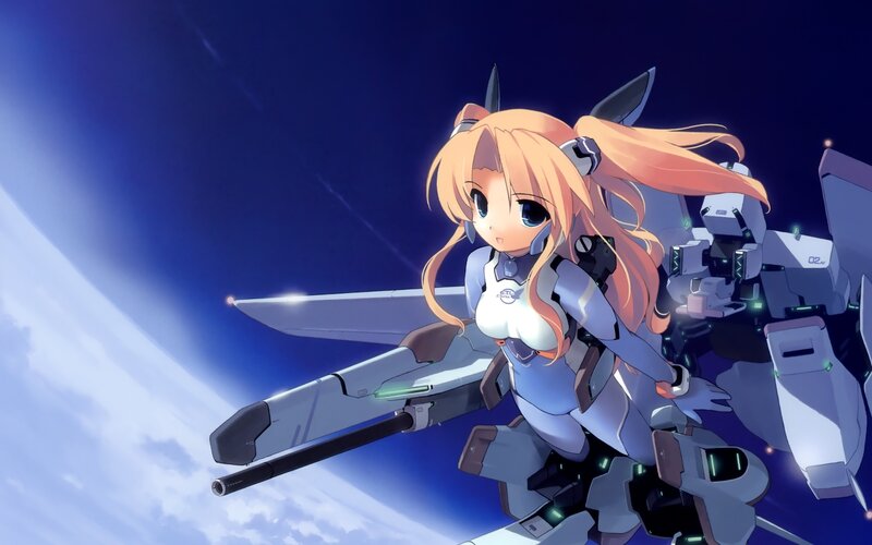 anime girl with mech in space