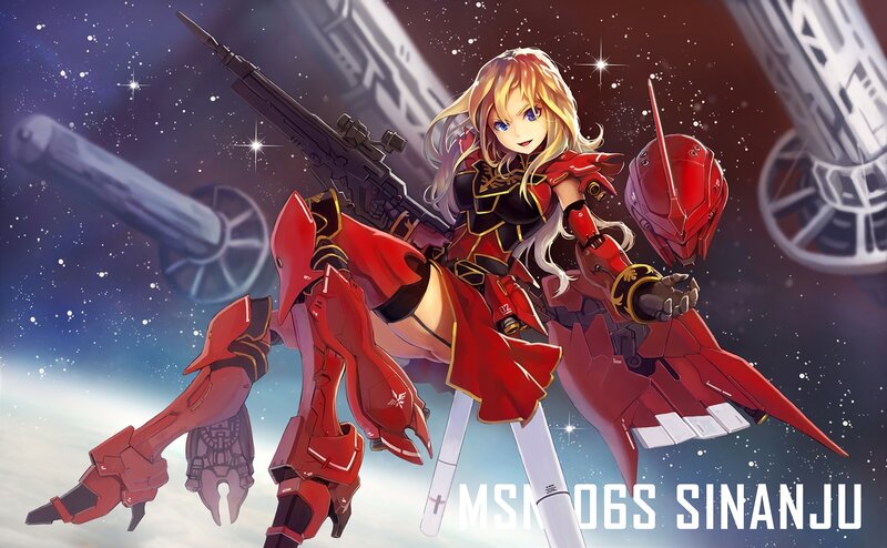 Anime Girl with Mech — Red, Dramatic, Digital Art, Space