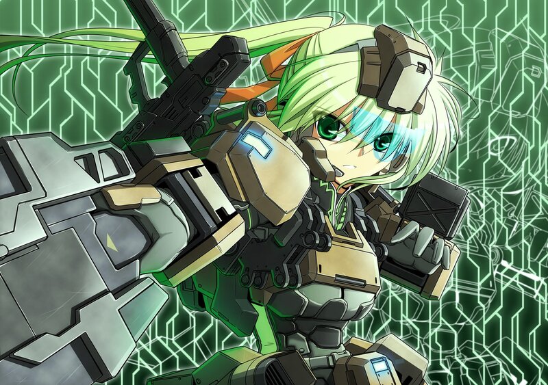 Anime Girl with Mech Suit — Green, Dramatic