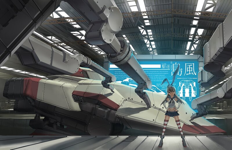 Anime Girl with Mech — White, Dramatic, Digital Art