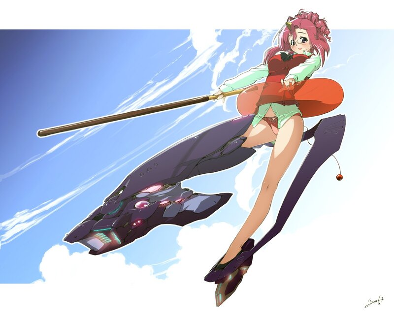 Anime girl with mecha and staff