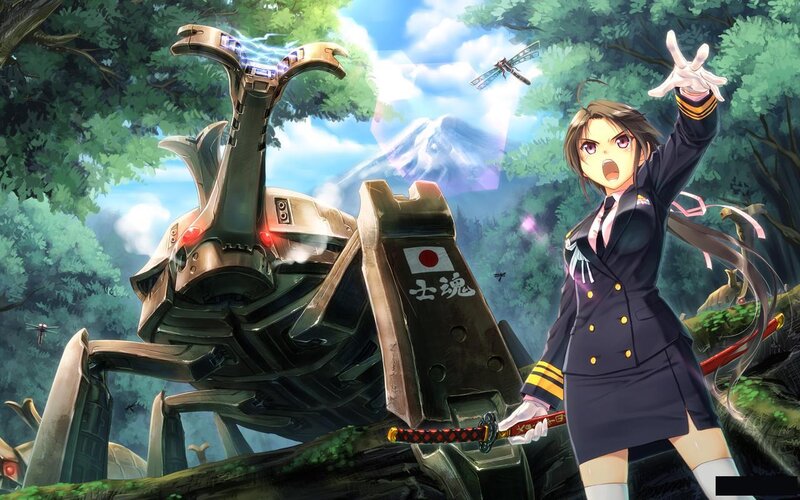 Anime Girl with Mecha — Green