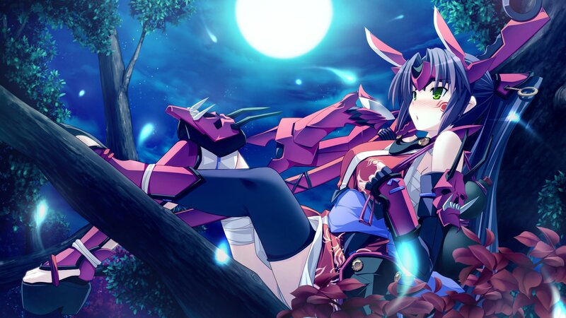 Anime girl with mecha in moonlight