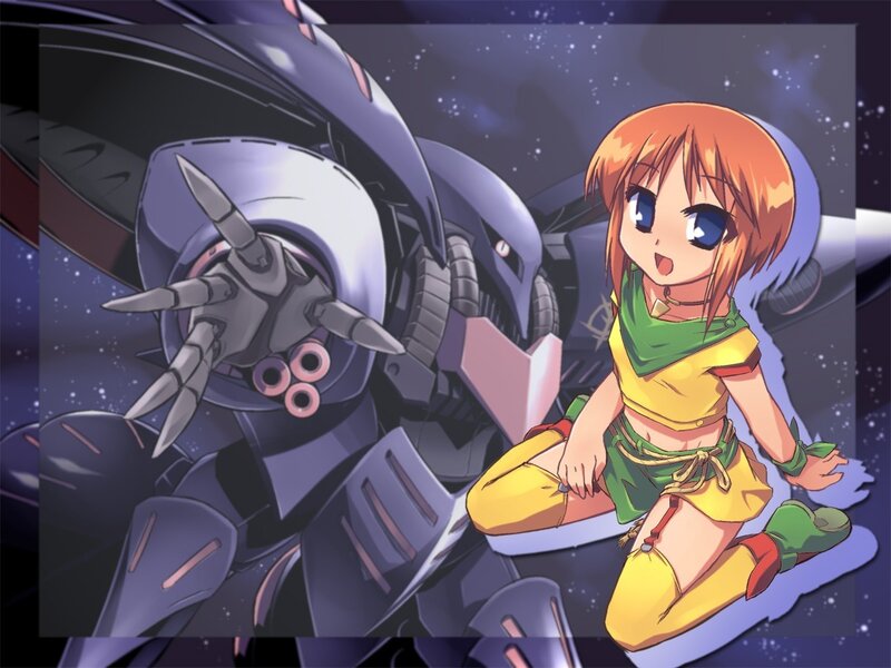 Anime girl with mecha in space