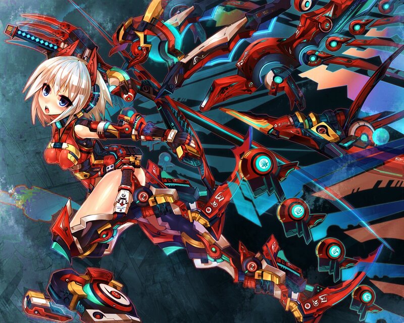 Anime Girl with Mecha — Red, Dramatic, Digital Art, Mech