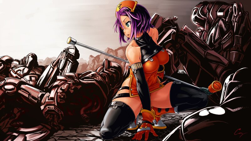 anime girl with mecha wreckage