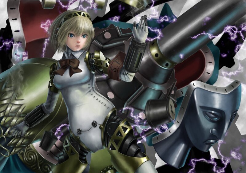 anime girl with mechanical arm