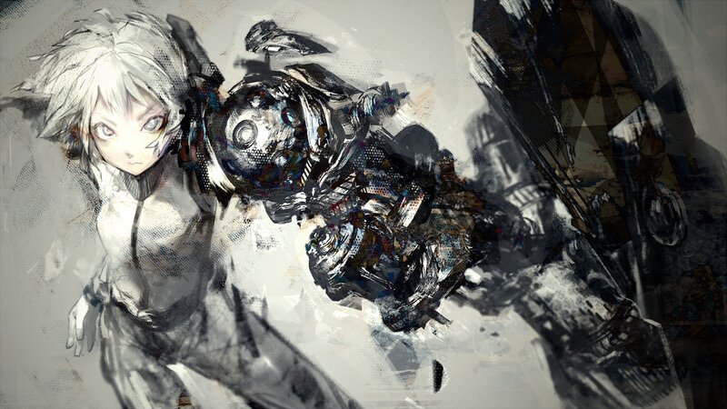 anime girl with mechanical arm