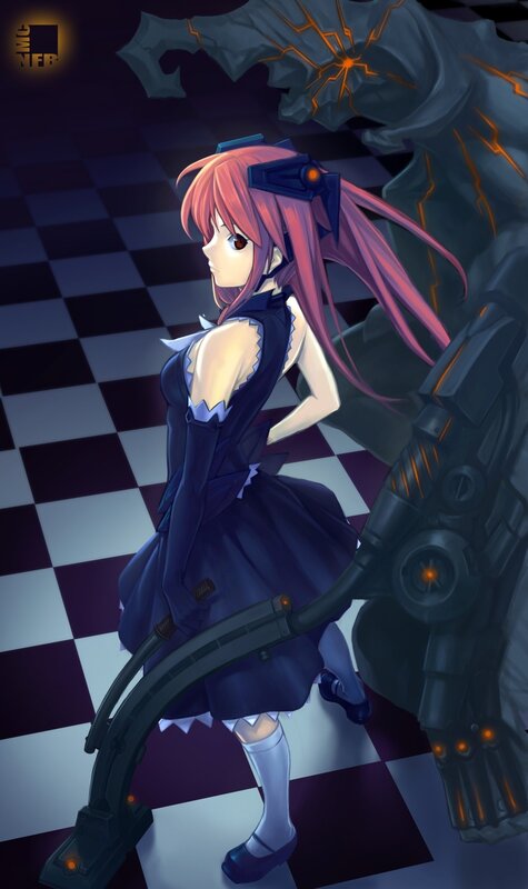 anime girl with mechanical arm