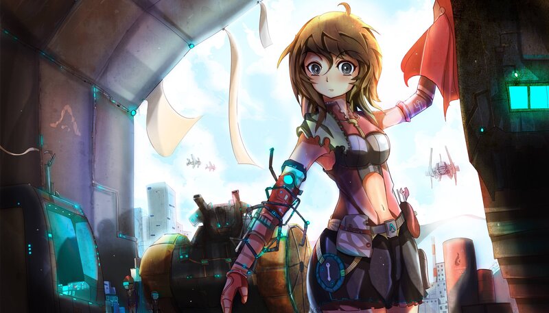 anime girl with mechanical arm
