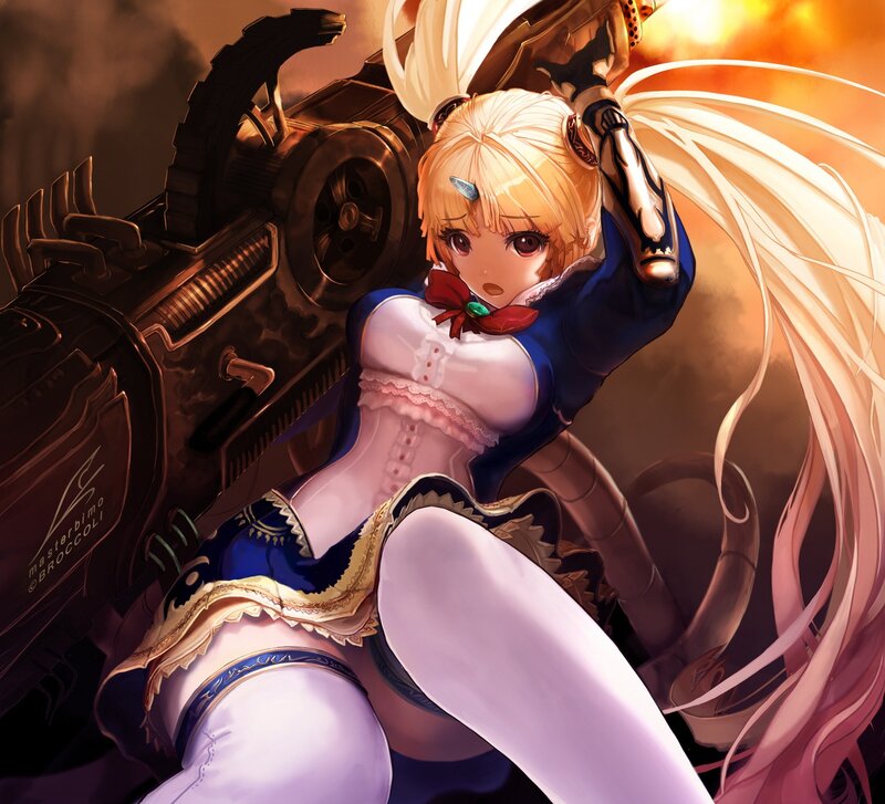 anime girl with mechanical arm