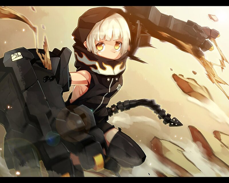 anime girl with mechanical arm