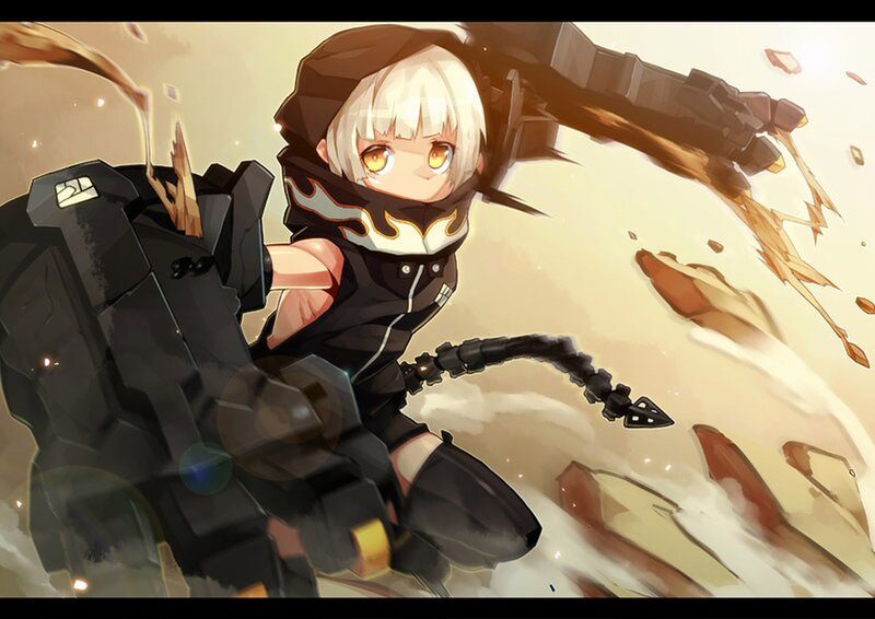 Anime Girl with Mechanical Arm — Black, Action-packed