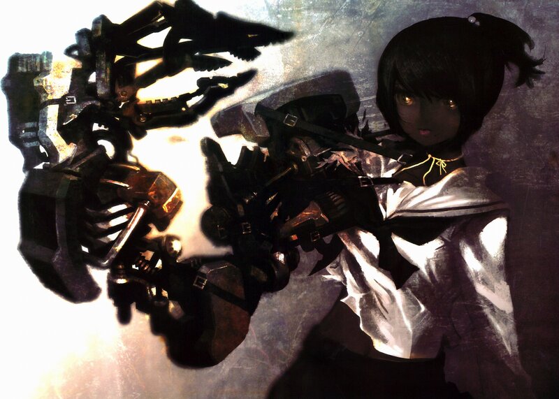 Anime Girl with Mechanical Arm — Black