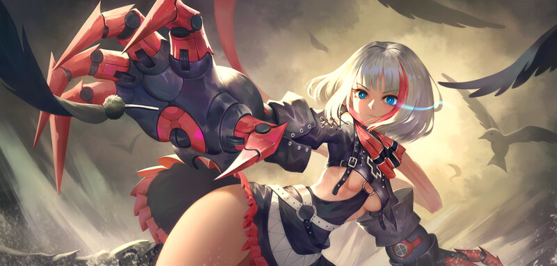 Anime Girl with Mechanical Arm — Gray