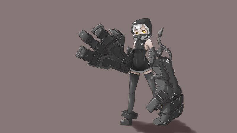 Anime Girl with Mechanical Armor — Gray