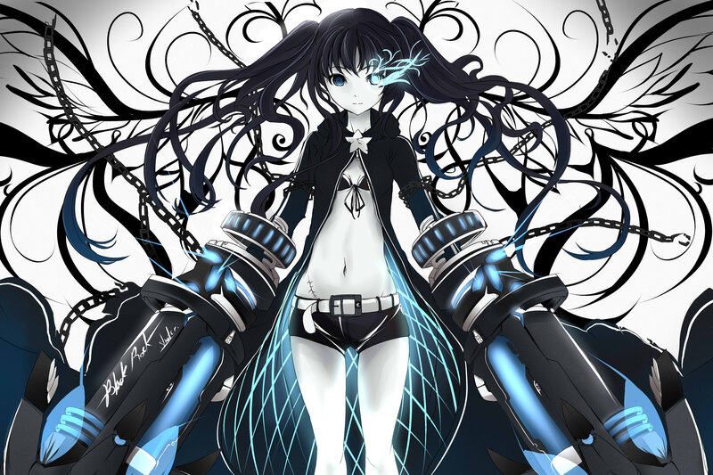 Anime Girl with Mechanical Arms — Black, Dramatic