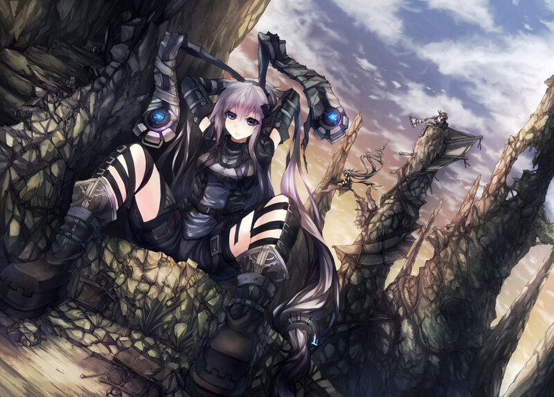 Anime Girl with Mechanical Arms — Gray, Dramatic