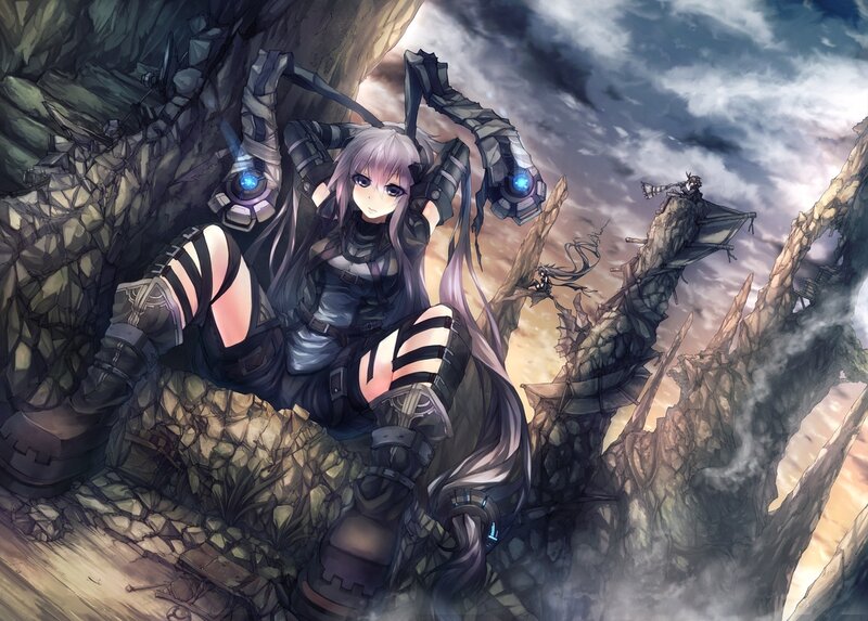 Anime Girl with Mechanical Arms — Gray