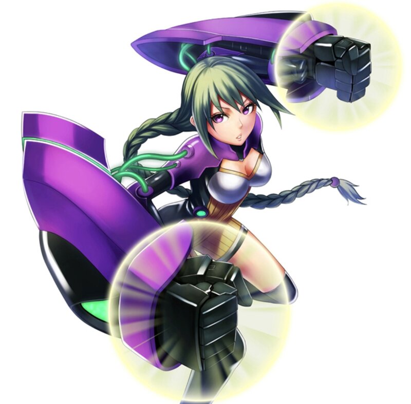 Anime Girl with Mechanical Arms — Purple, Action