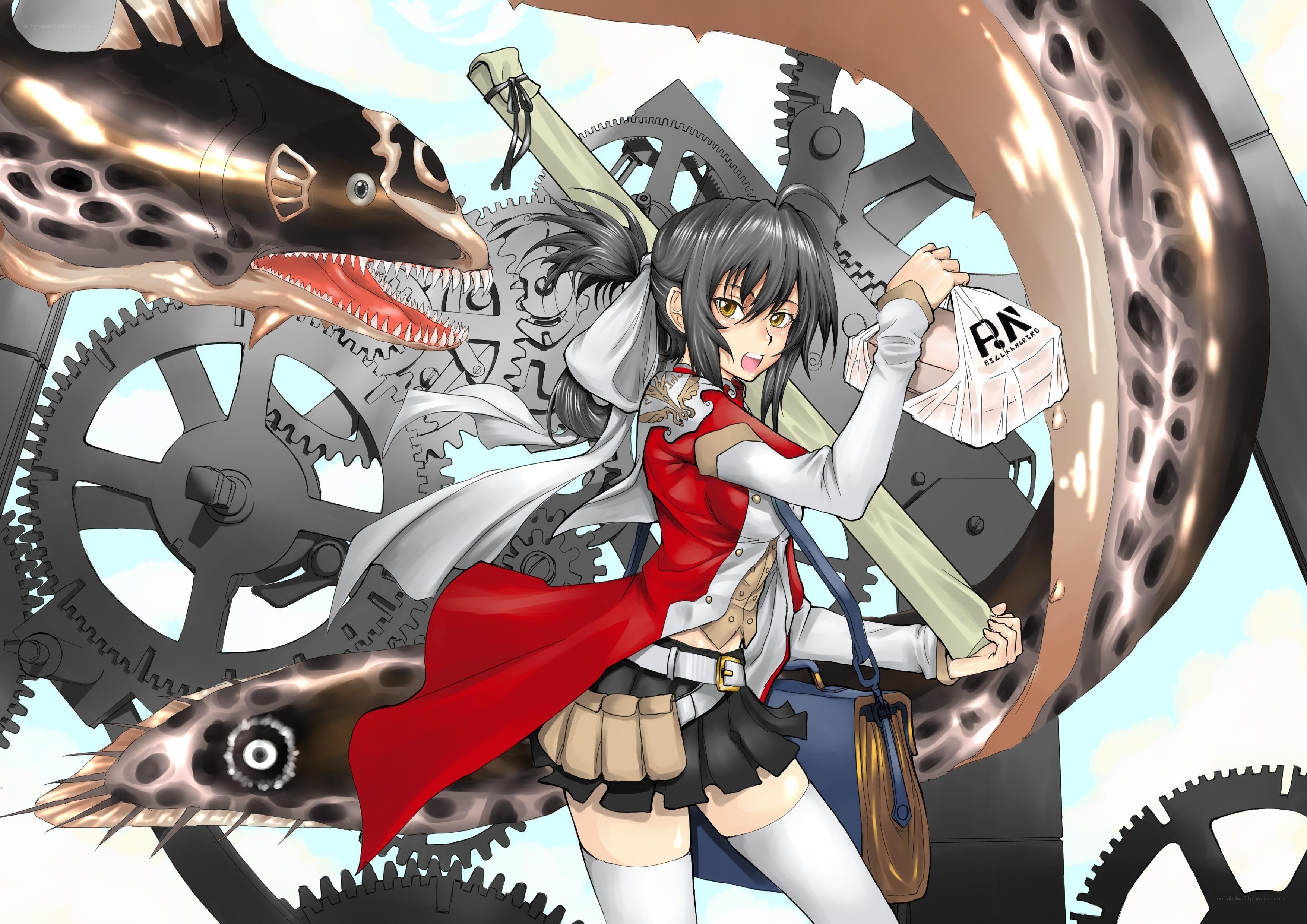 Anime girl with mechanical creatures