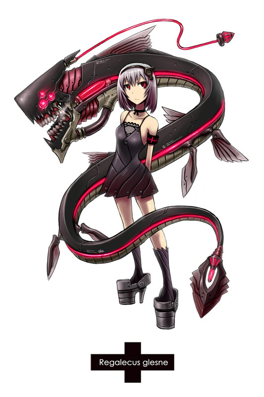 Anime Girl with Mechanical Dragon — Black, Dramatic