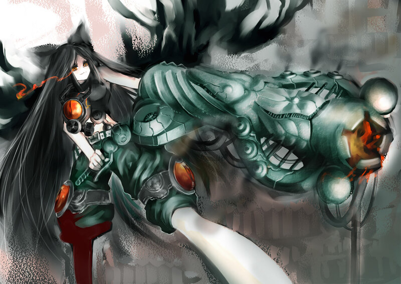 Anime Girl with Mechanical Dragon — Black