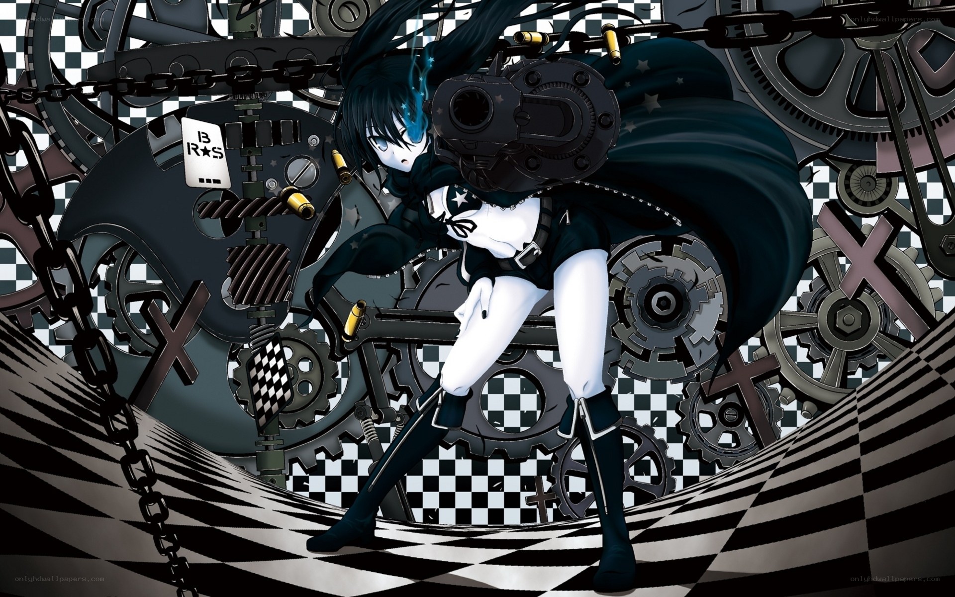 anime girl with mechanical gear background