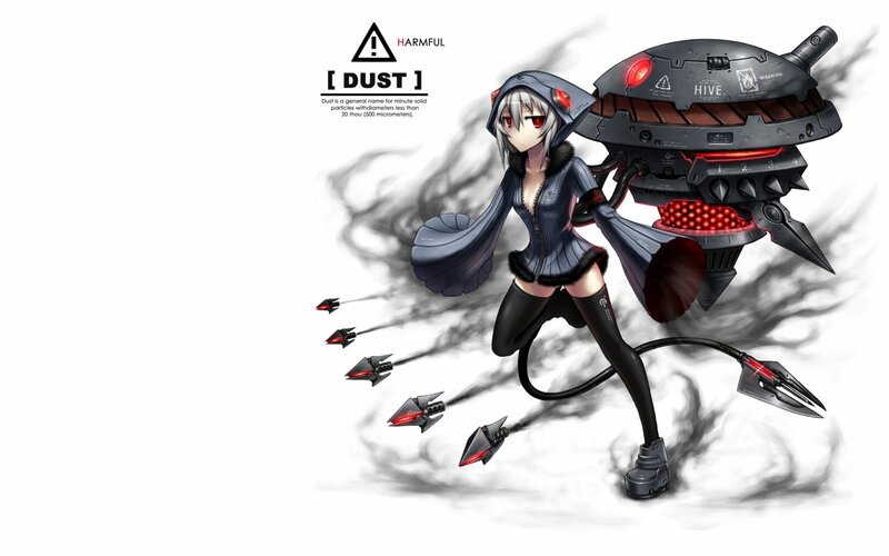 Anime Girl with Mechanical Hive — Black, Dramatic, Digital Art