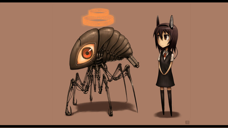 anime girl with mechanical insect