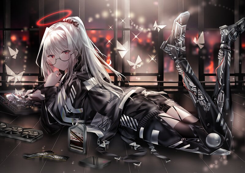 Anime Girl with Mechanical Legs — Black