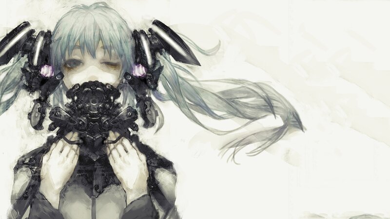 Anime Girl with Mechanical Mask — White
