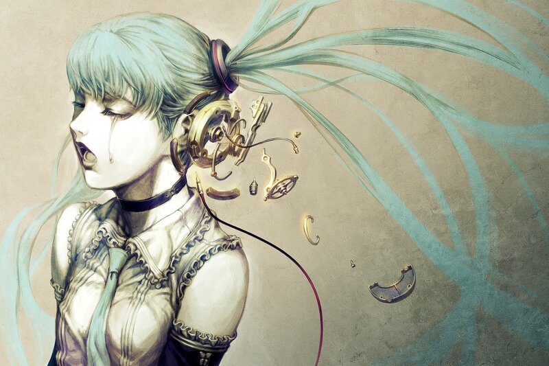 Anime Girl with Mechanical Parts — Blue, Dramatic