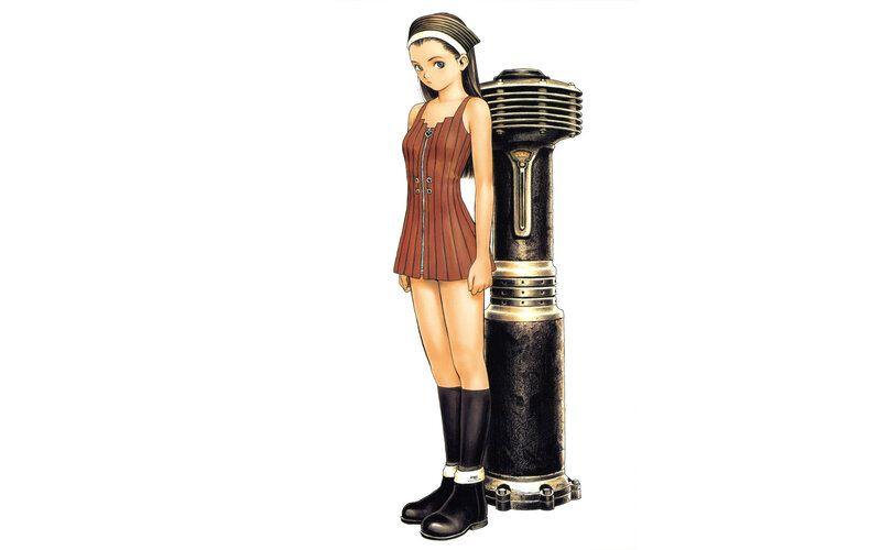 anime girl with mechanical pillar