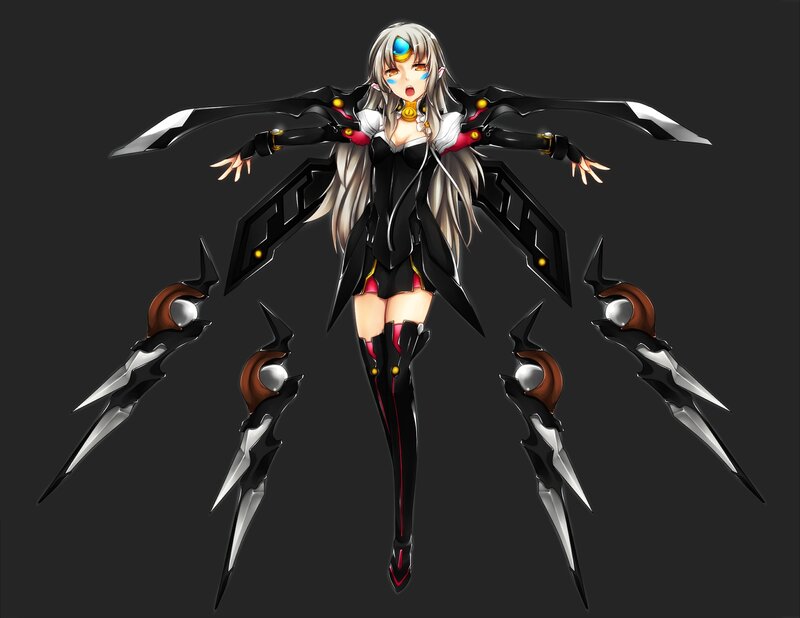 Anime Girl with Mechanical Wings — Black, Dramatic, Digital Art, Mechanical Wings, Claws