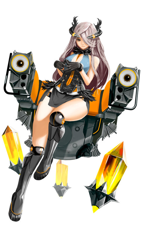Anime Girl with Mechanical Wings — Black, Dramatic, Digital Art, Mechanical Wings, Crystals