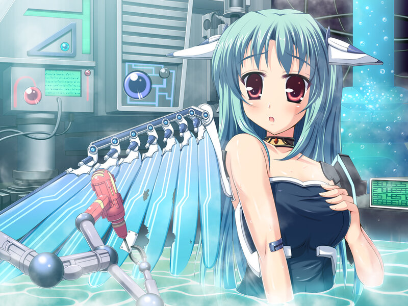 Anime Girl with Mechanical Wings — Blue, Dramatic