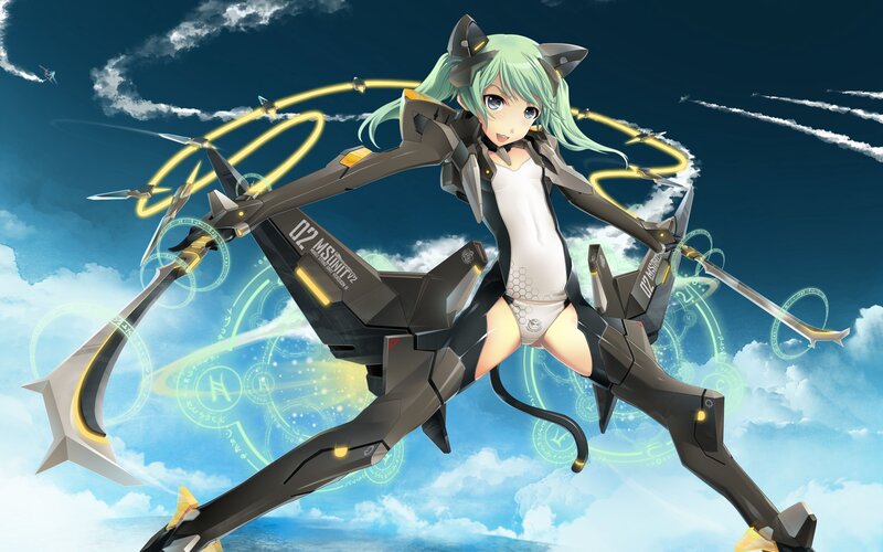 Anime Girl with Mechanical Wings — Blue, Dynamic