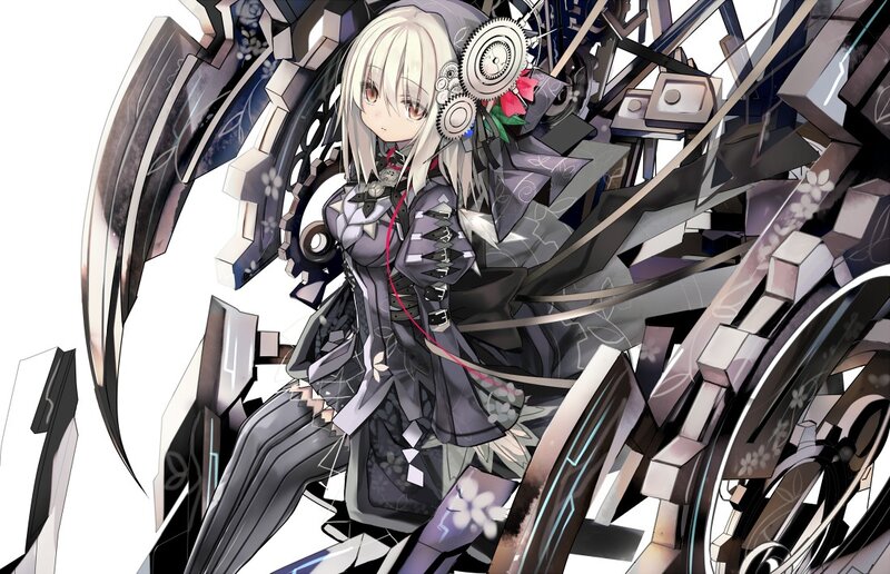 Anime Girl with Mechanical Wings — Gray, Dramatic, Digital Art, Mechanical Parts
